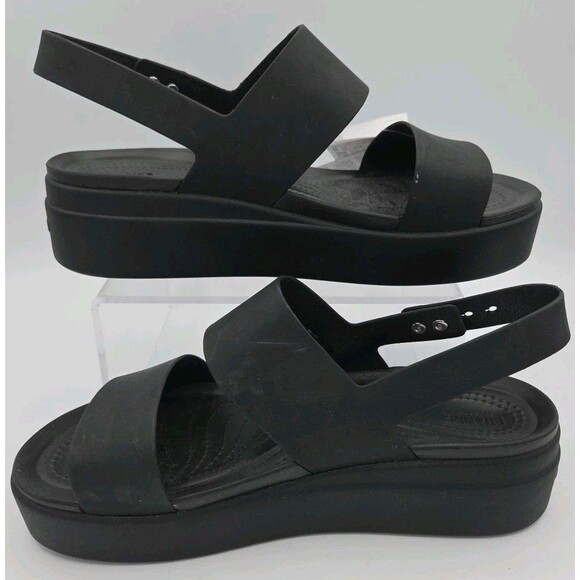 New CROCS Womens BROOKLYN LOW WEDGE SANDAL 206453-060 BLACK US Womens 11 - Picture 2 of 8